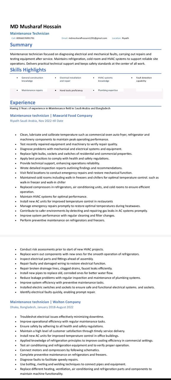 Riyadh, Job Seekers, Kitchen Equipment Maintenance