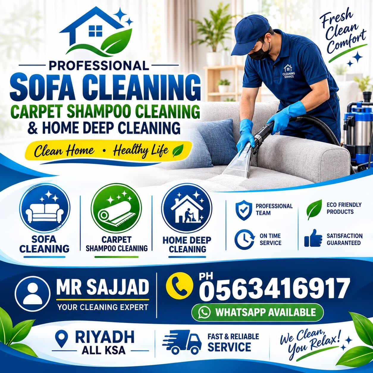 Al Malaz, Cleaning, Professional Sofa And Home Deep Clean Service With Best Price 0563416917