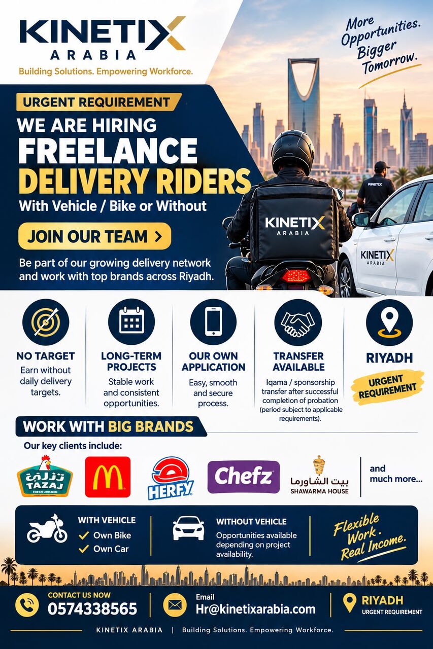 Riyadh, Jobs, 🛵🚗 URGENT REQUIREMENT – FREELANCERS DELIVERY RIDERS