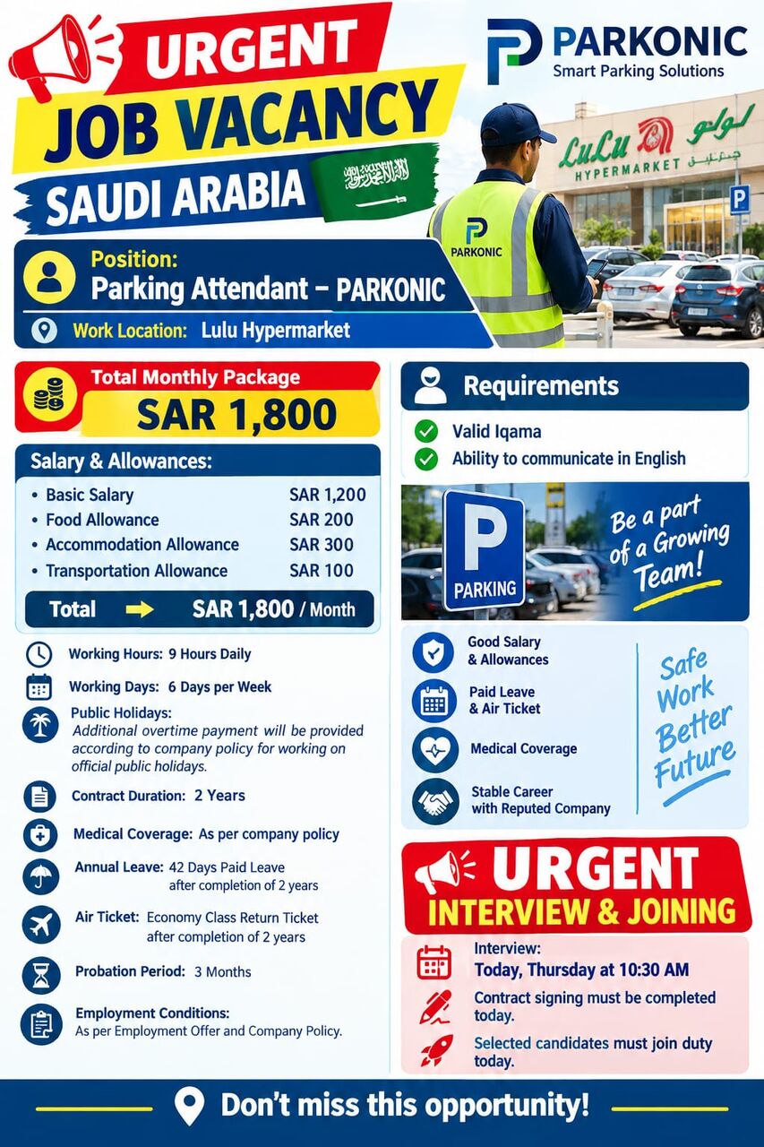 Riyadh, Jobs, Parking Attendant LuLu