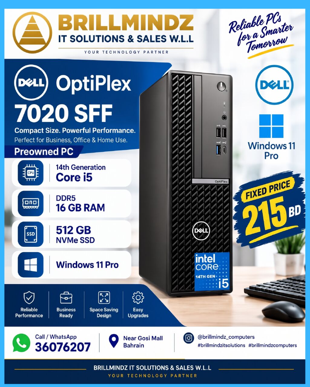 Hoora, Computers, BHD 215,  Dell Optiplex 7020 14 Th Generation Desktop 215 BD