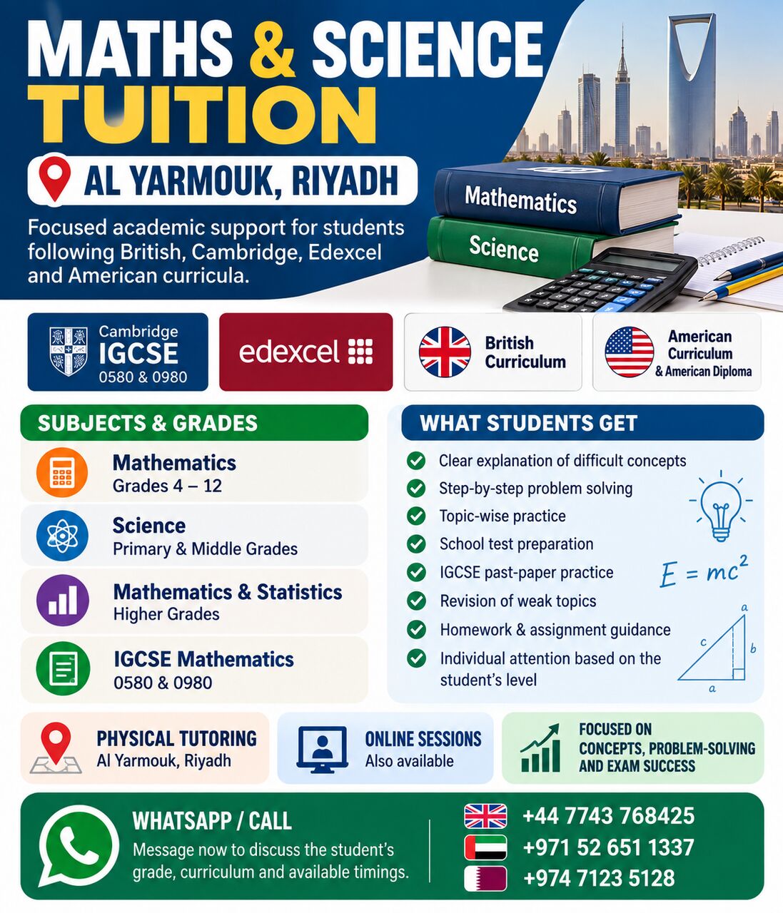 Al Yarmouk, Lessons Offered, Maths & Science Tutor Al Yarmouk &ndash; IGCSE, Edexcel, British & American Curriculum