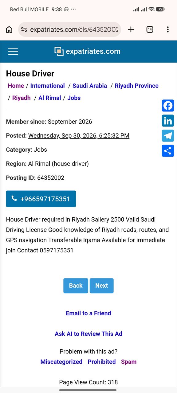 Riyadh, Jobs, House Driver