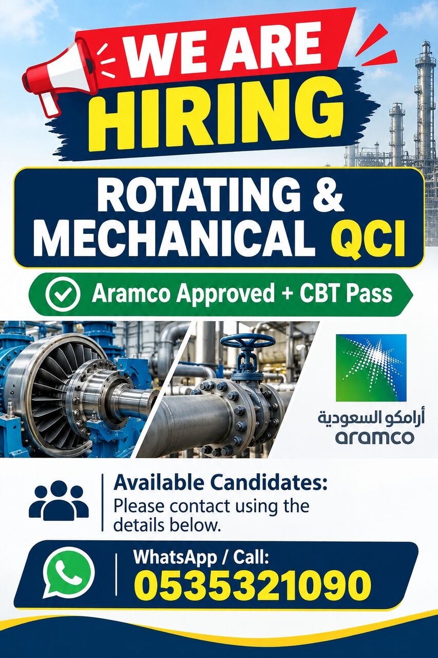 Riyadh, Jobs, Rotating & Mechanical QCI Aramco Approved CBT Pass