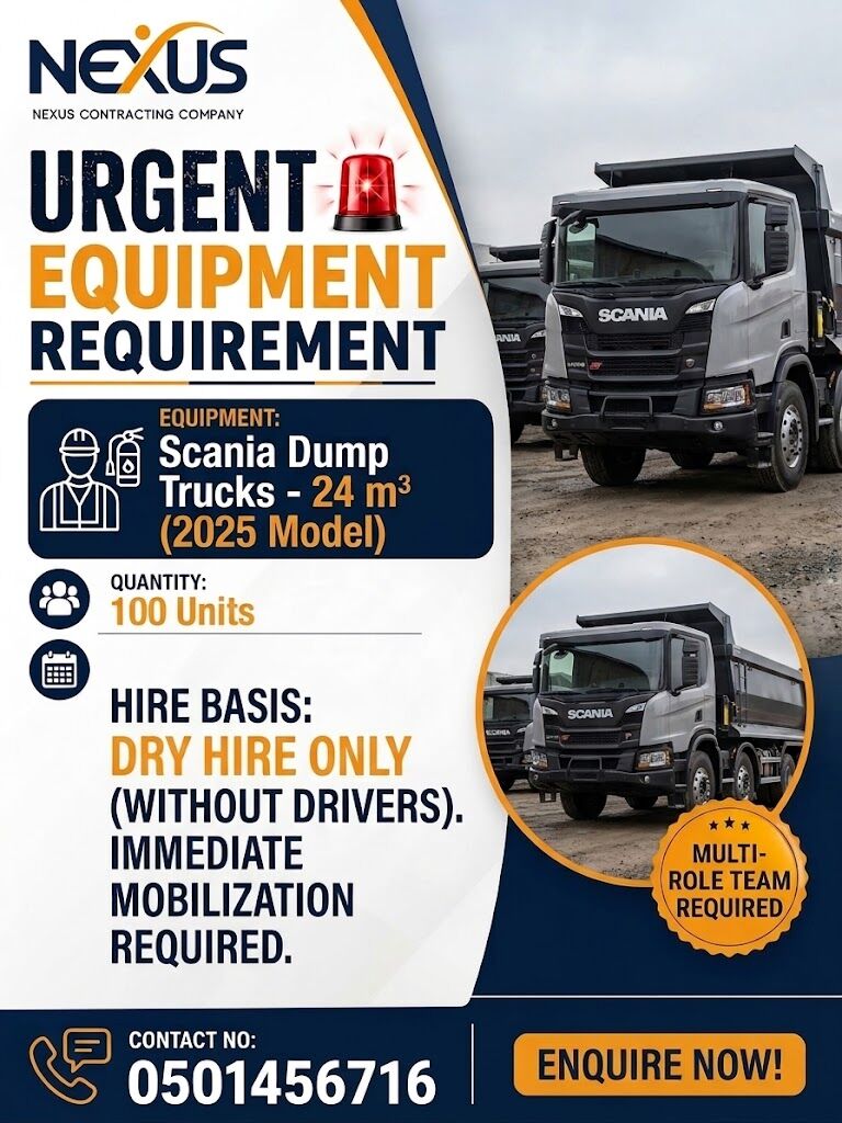 Jubail, Construction, Scania Trucks Want Hire - I Need 100 Trucks