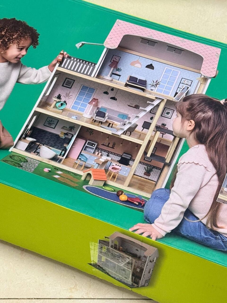 Riyadh, Baby & Kid Stuff, SAR 250,  Brand New Kids Wooden Doll House With Packing 54pieces Accessories Big Size