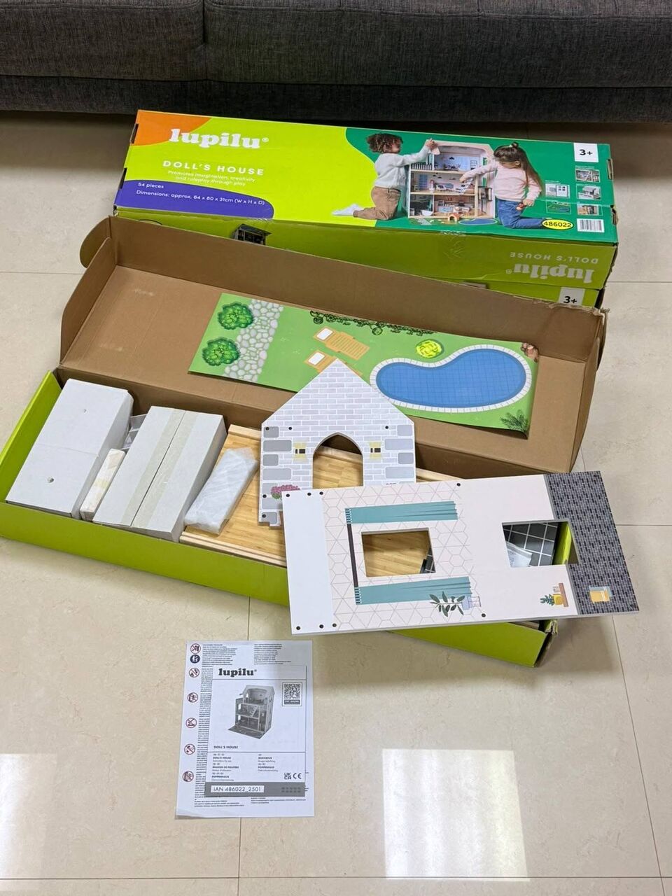 Riyadh, Baby & Kid Stuff, SAR 250,  Brand New Kids Wooden Doll House With Packing 54pieces Accessories Big Size
