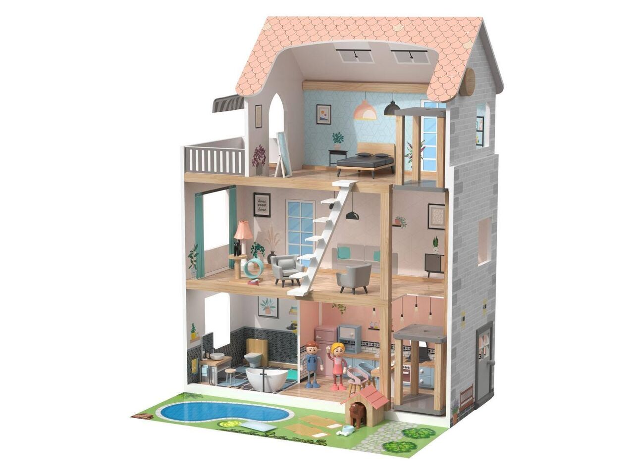 Riyadh, Baby & Kid Stuff, SAR 250,  Brand New Kids Wooden Doll House With Packing 54pieces Accessories Big Size