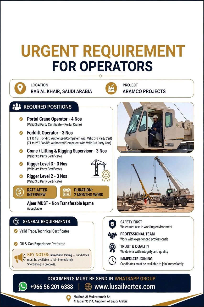 Jubail, Jobs, Need Many Positions