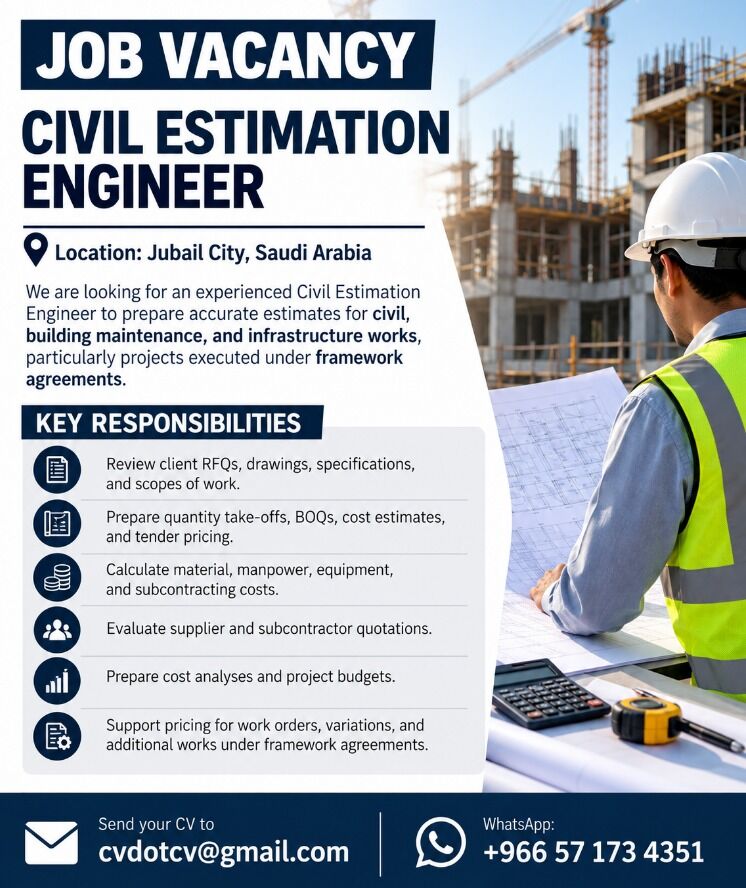 Jubail, Jobs, Material Coordinator & Industrial Services Estimation Eng & Civil Estimation Eng