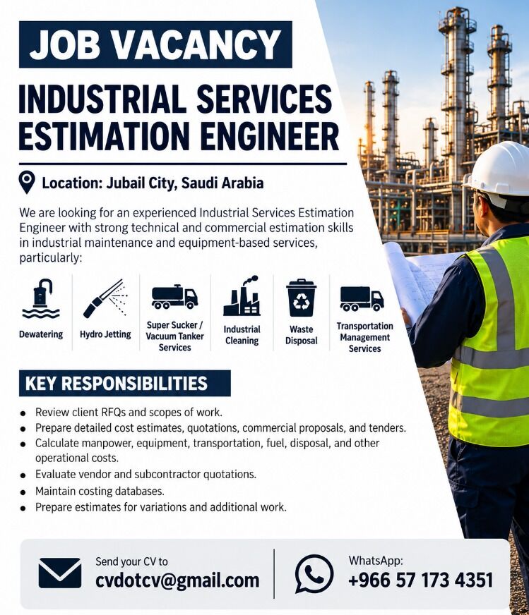 Jubail, Jobs, Material Coordinator & Industrial Services Estimation Eng & Civil Estimation Eng