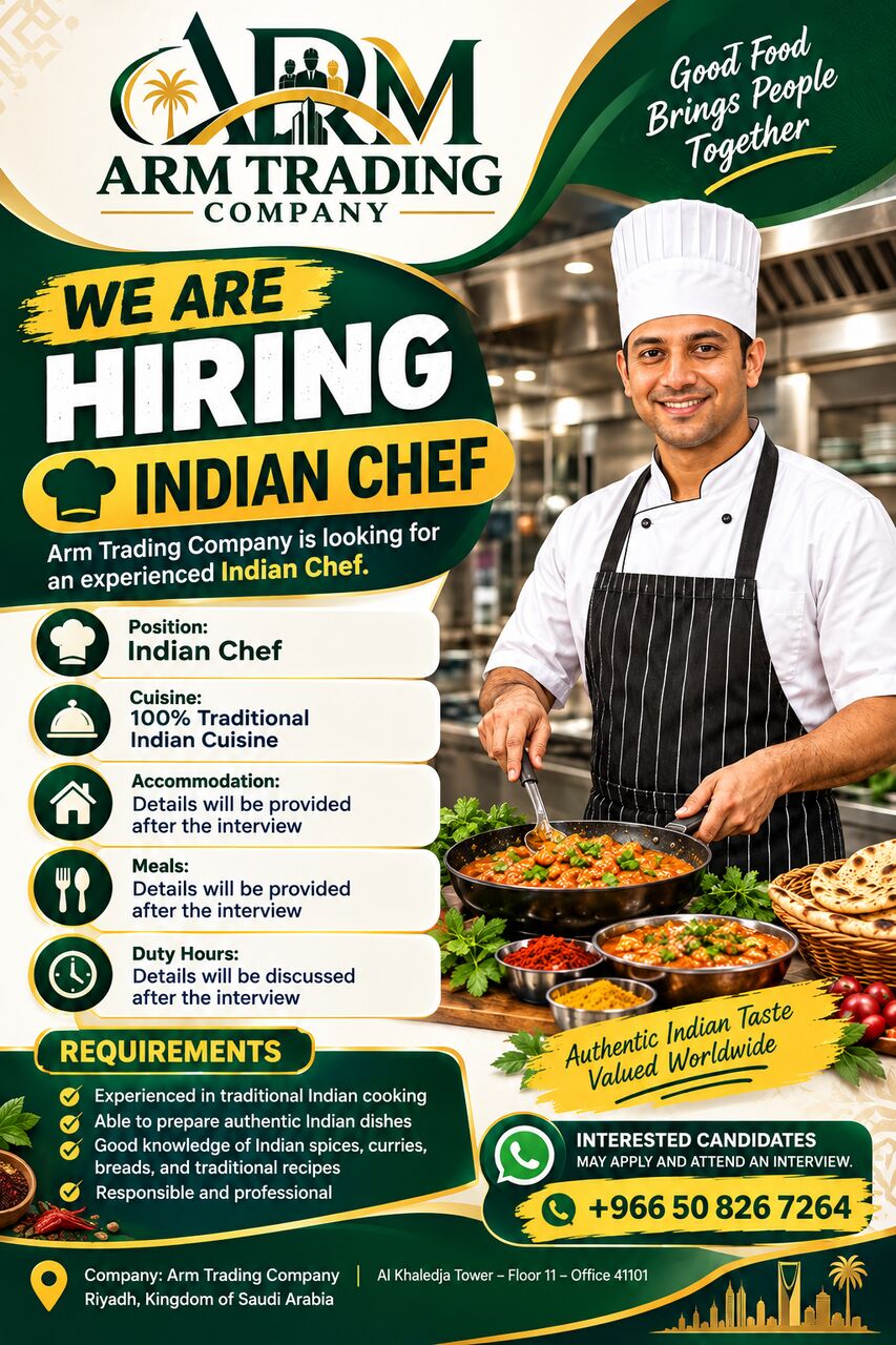 Riyadh, Jobs, Indian Chef &ndash; Riyadh, Saudi Arabia