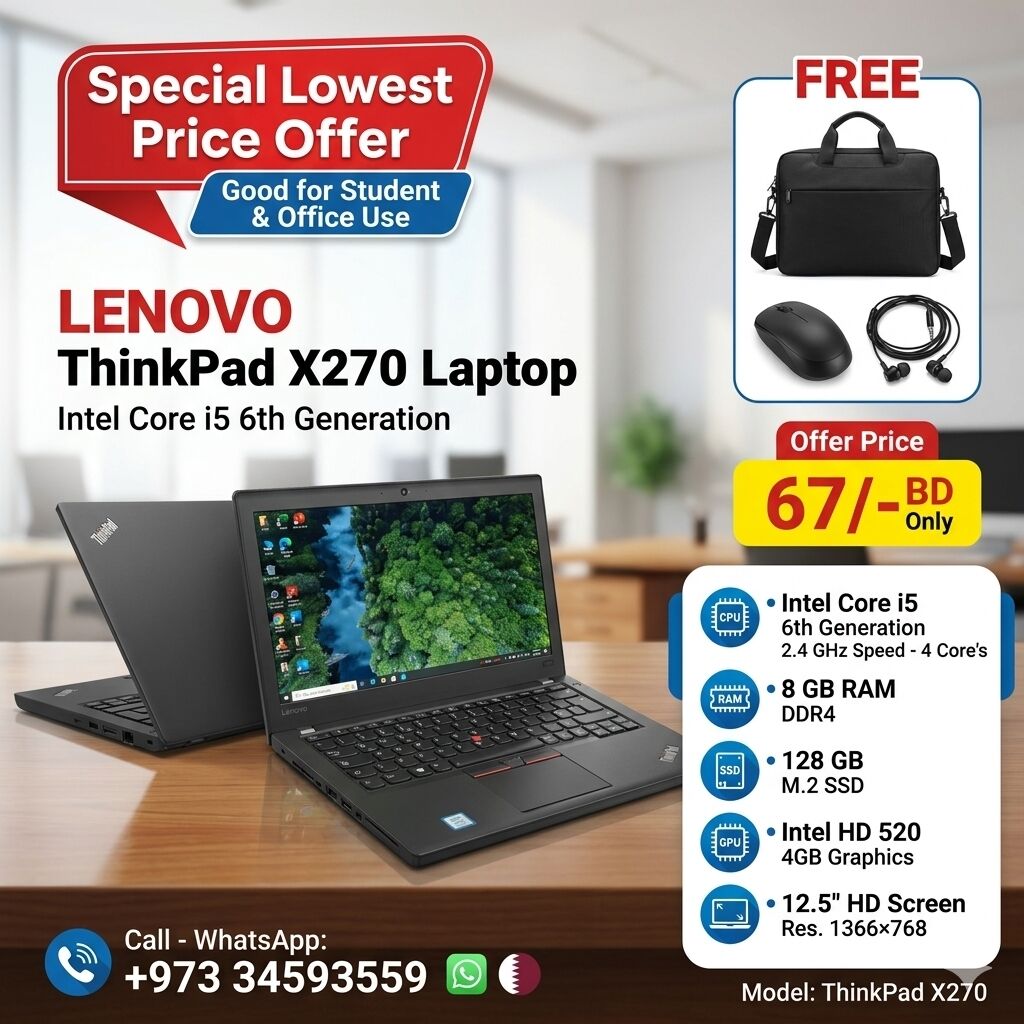 Manama, Computers, BHD 67,  Special Offer LENOVO Core I5 6th Generation Laptop 8GB DDR4 RAM (FREE Bag +Mouse +Earphone