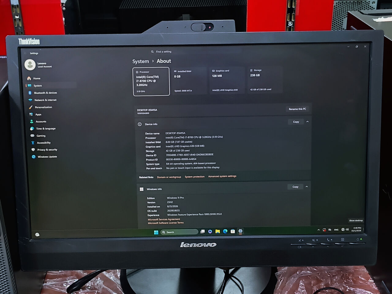 Riffa, Computers, BHD 98,  Lenovo Computer I7-8th Gen 8GB/256GB SSD 22&rsquo;&rsquo; FHD With Wi-Fi 98BD