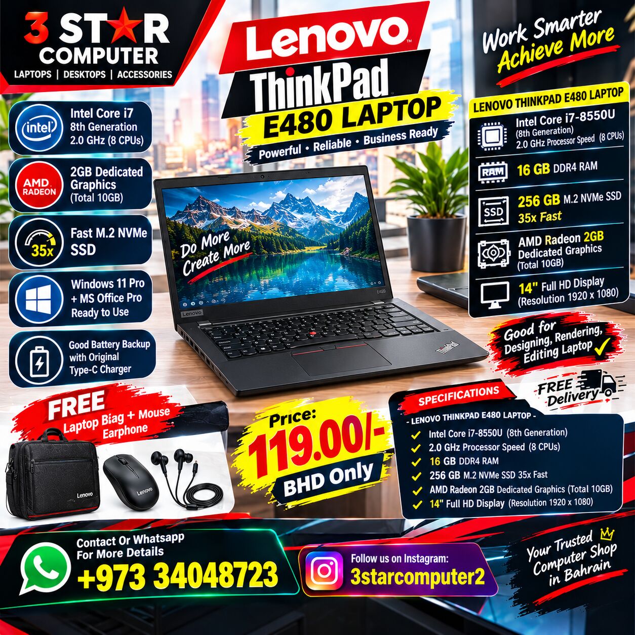 Manama, Tablet Computers, BHD 119,  Thinkpad Core I7 Business Laptop 16GB RAM AMD Radeon 2GBGraphic Total 10GB 35x FastM.2 SSD
