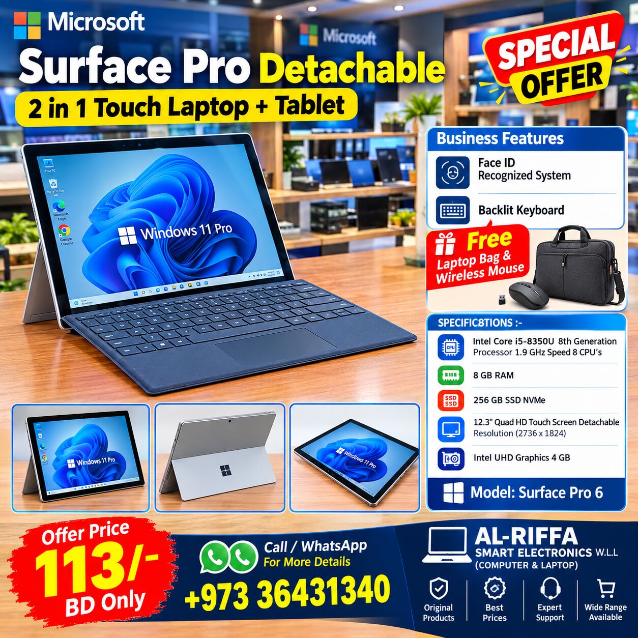 Isa Town, Computers, BHD 113,  Microsoft Surface Pro Coe I5 8th Generation Detachable Business Touch Laptop+Tablet 2 In 1