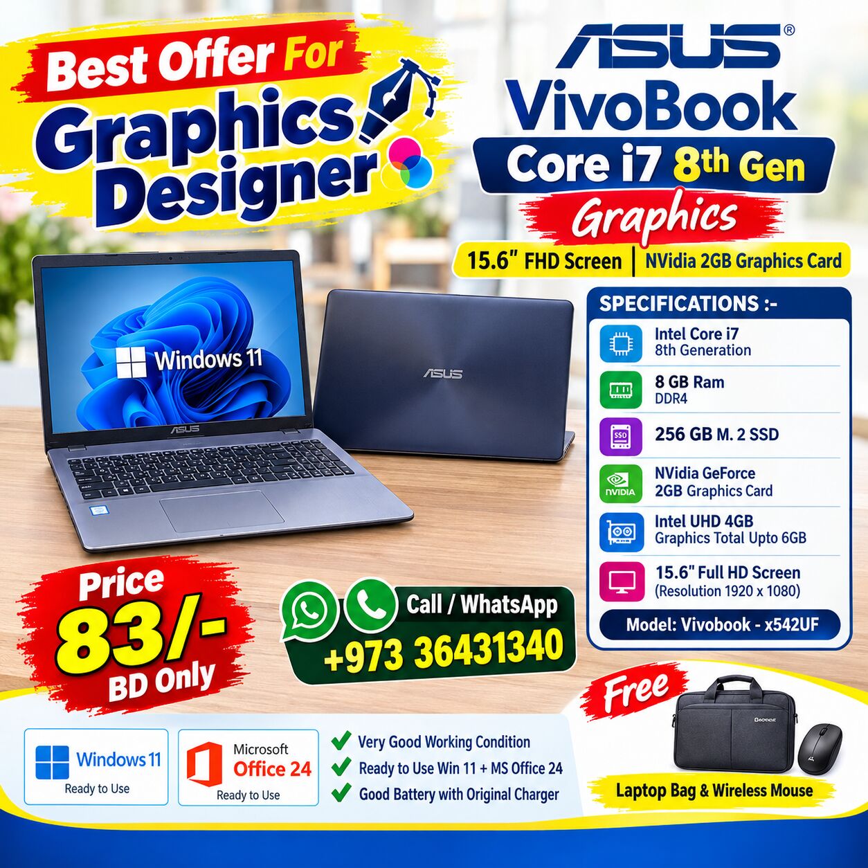 Isa Town, Computers, BHD 83,  ASUS VivoBook Core I7 8th Generation Graphics Laptop 15.6" LED NVidia 2GB Graphics Card