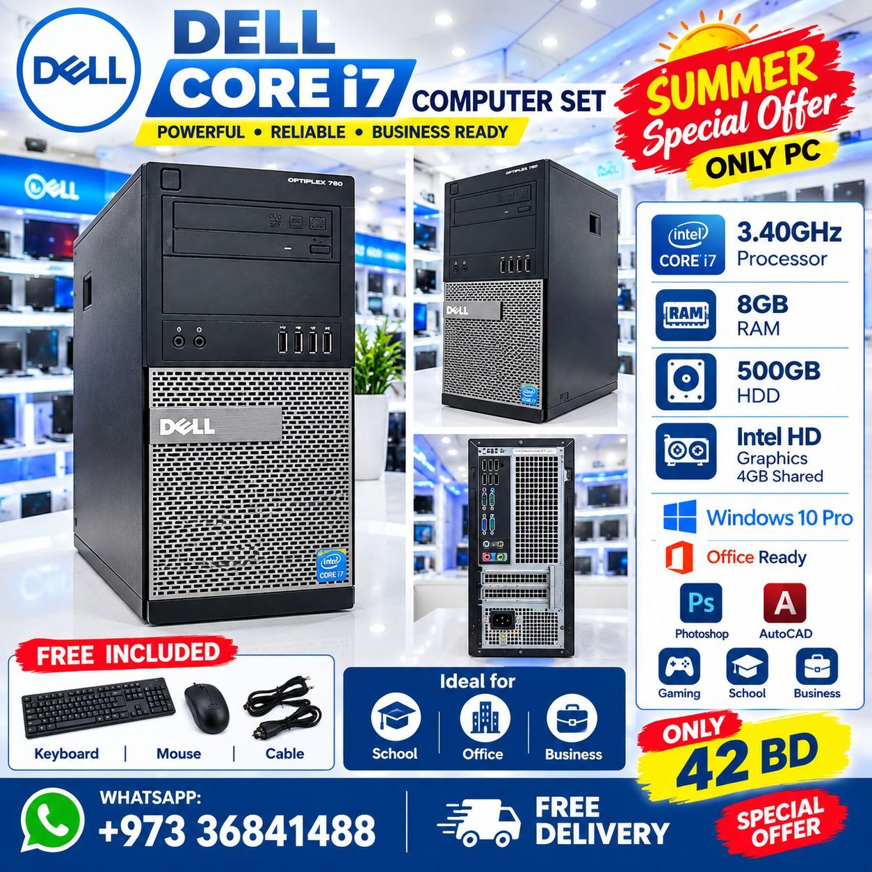 Manama, Computers, BHD 42,  DELL CORE I7 COMPUTER SET 8GB RAM 500GB HDD HD Graphics 4GB -36841488