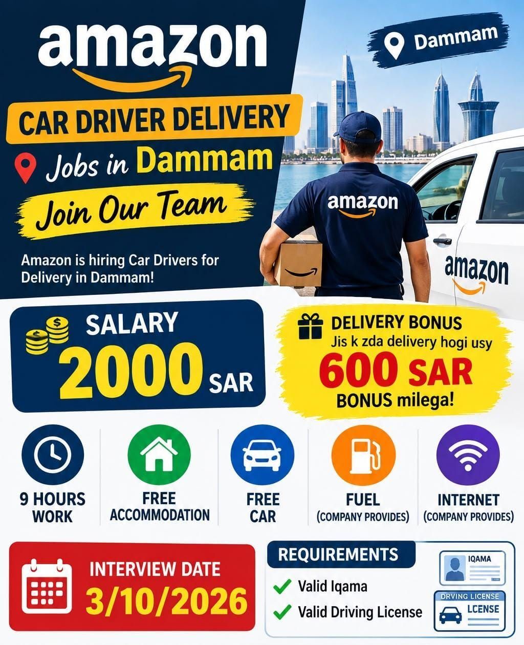 Riyadh, Jobs, Amazon Delivery Car Driver