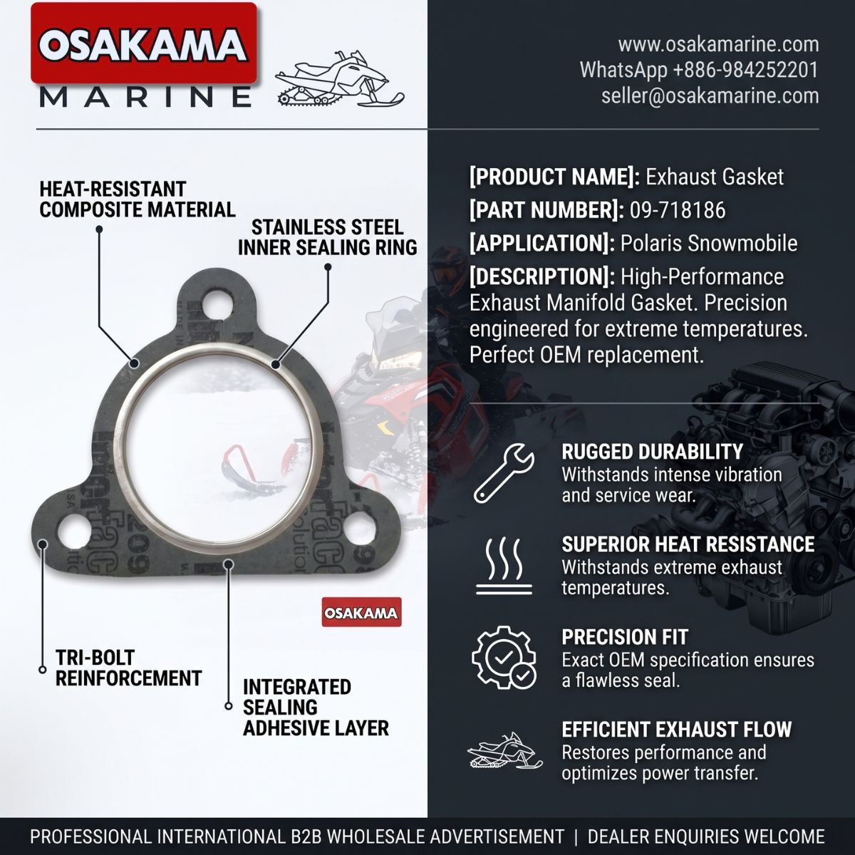 Singapore, Auto Parts, SGD 99999,  EXHAUST GASKET 09-718186 FOR POLARIS SNOWMOBILE