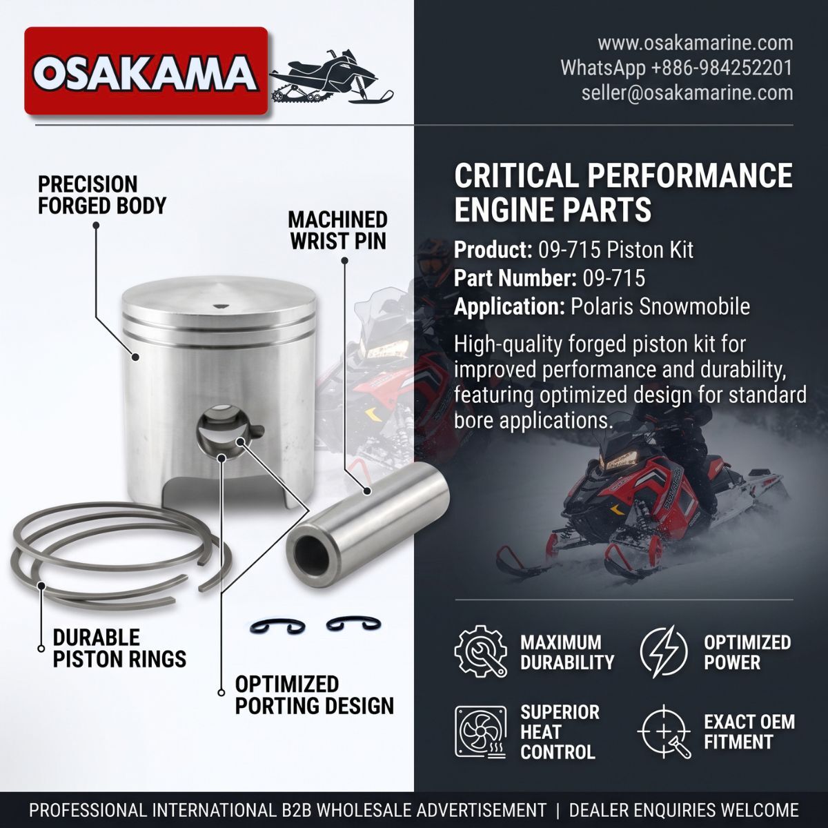 Singapore, Auto Parts, SGD 99999,  PISTON KIT 09-715 FOR POLARIS SNOWMOBILE