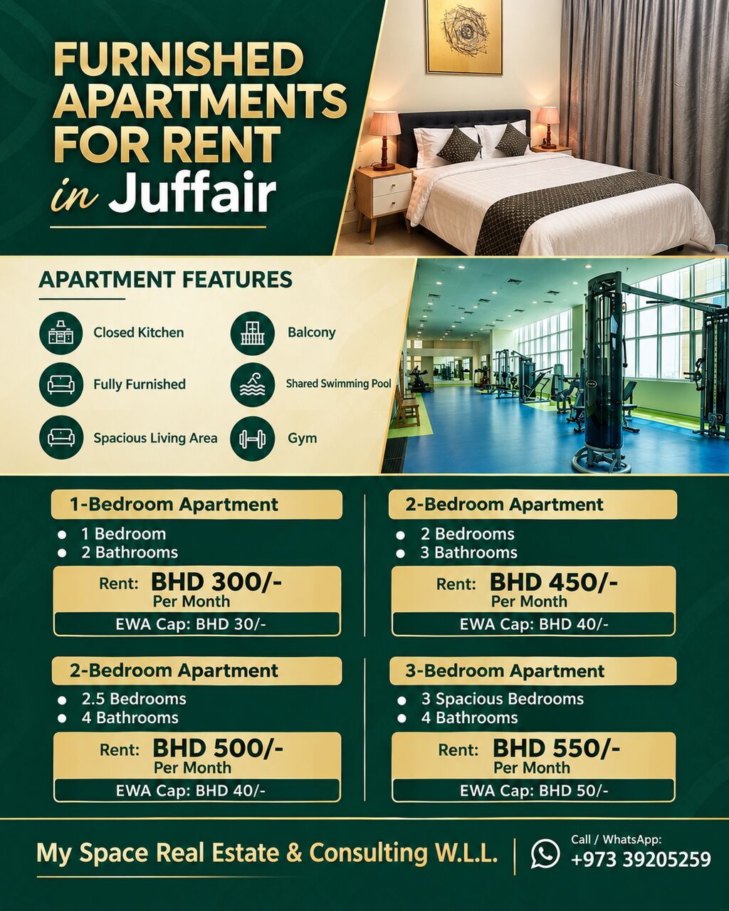 Juffair, Apartments, Flats, Houses & Villas, BHD 300/month,  Furnished,  1 BR,  Apartment For Rent In Juffair