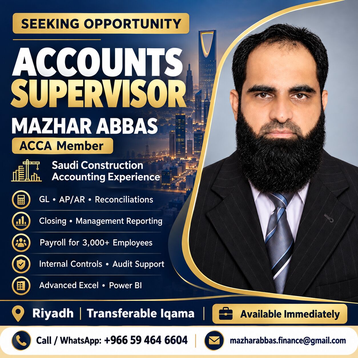 Bisha, Job Seekers, Accounts Supervisor Seeking Opportunity &ndash; ACCA Member &ndash; Riyadh