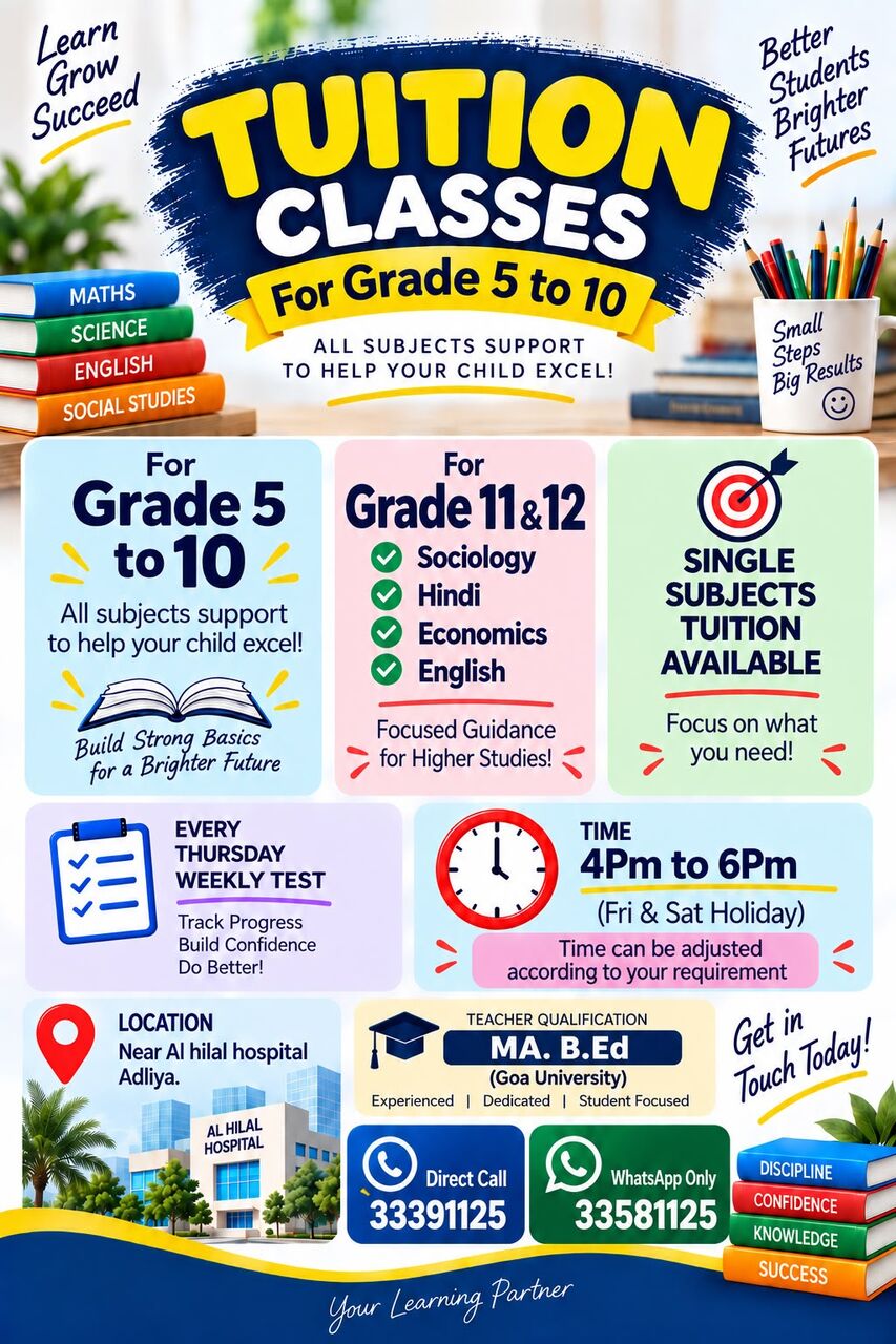Adliya, Lessons Offered, Tuition Classes