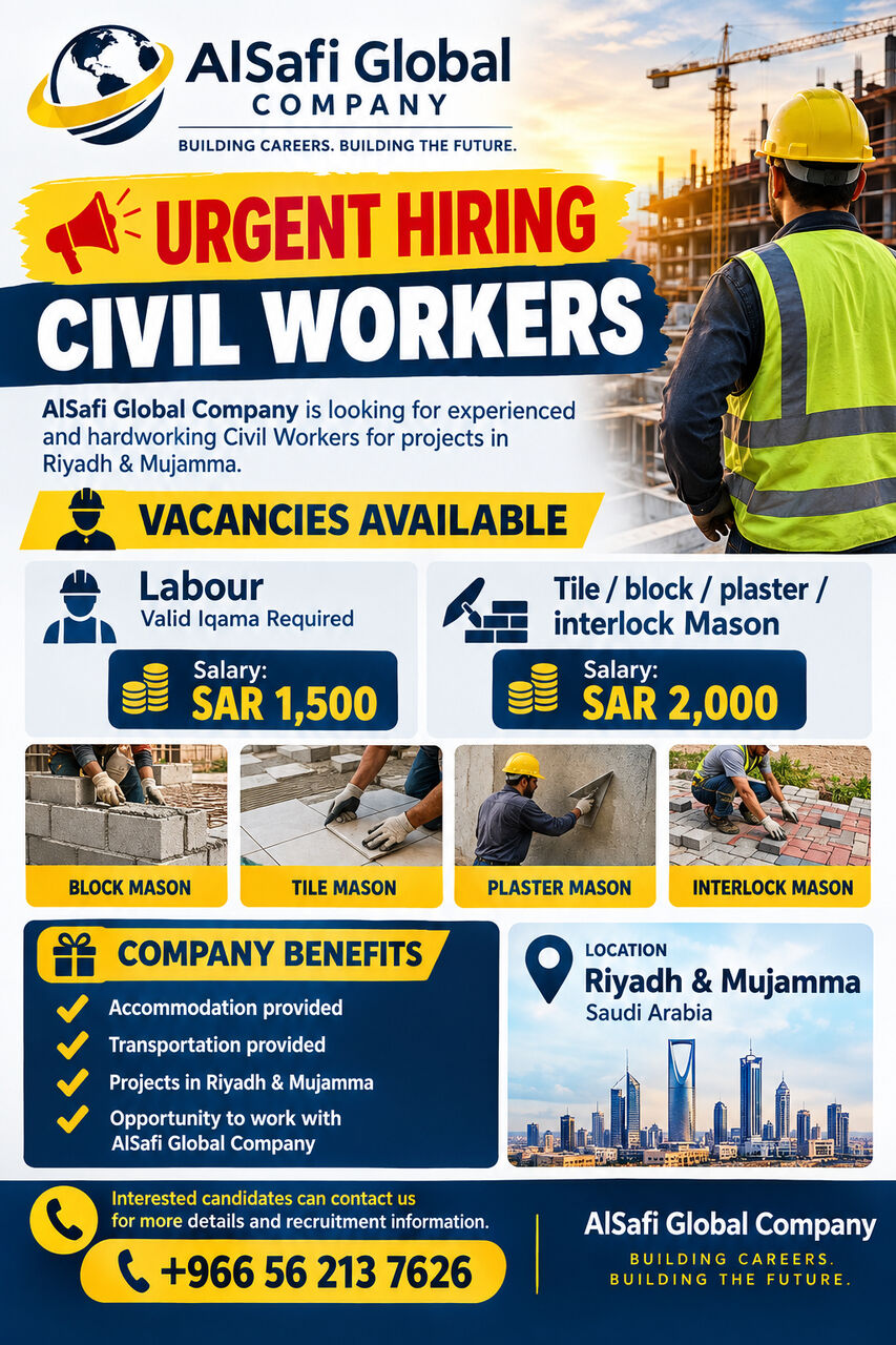 Riyadh, Jobs, Labour , Civil Technicians