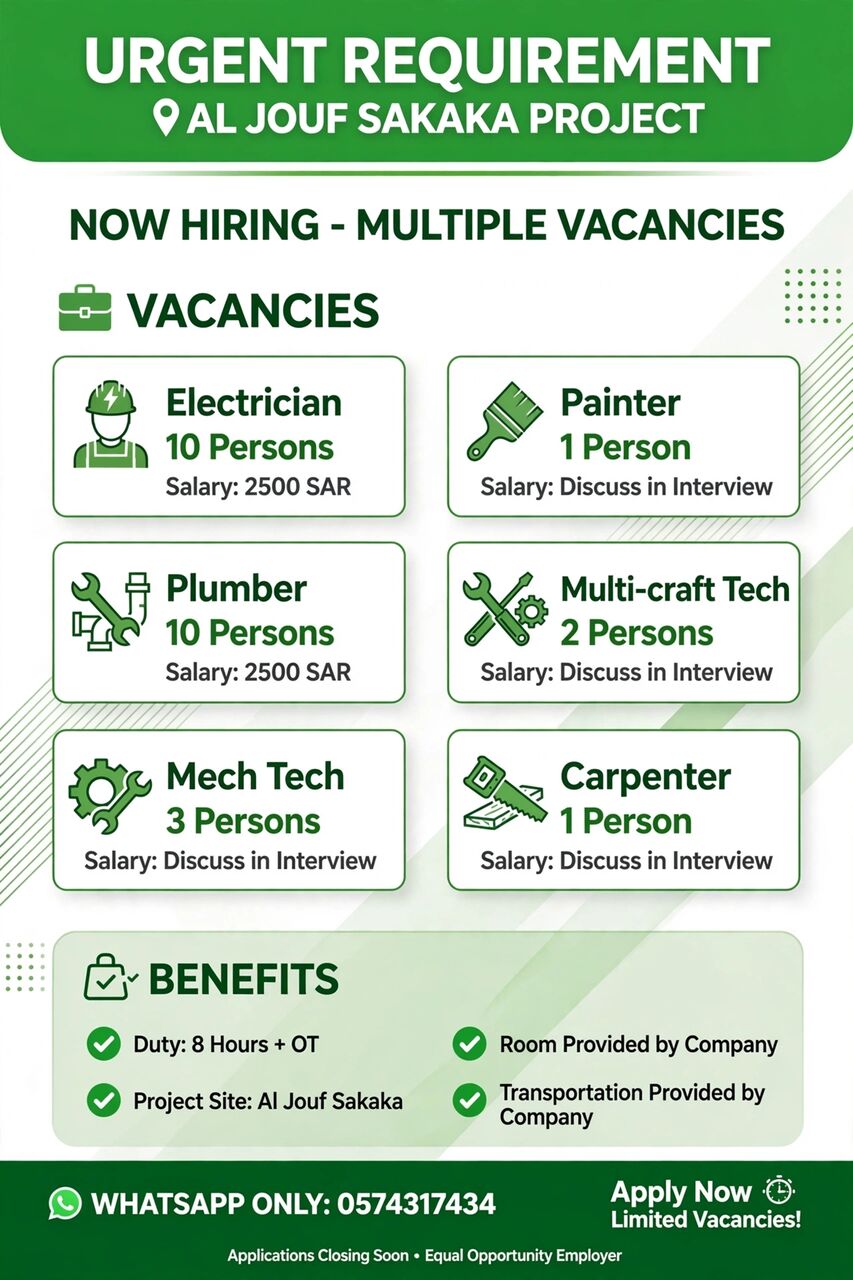Riyadh, Jobs, URGENT REQUIREMENT