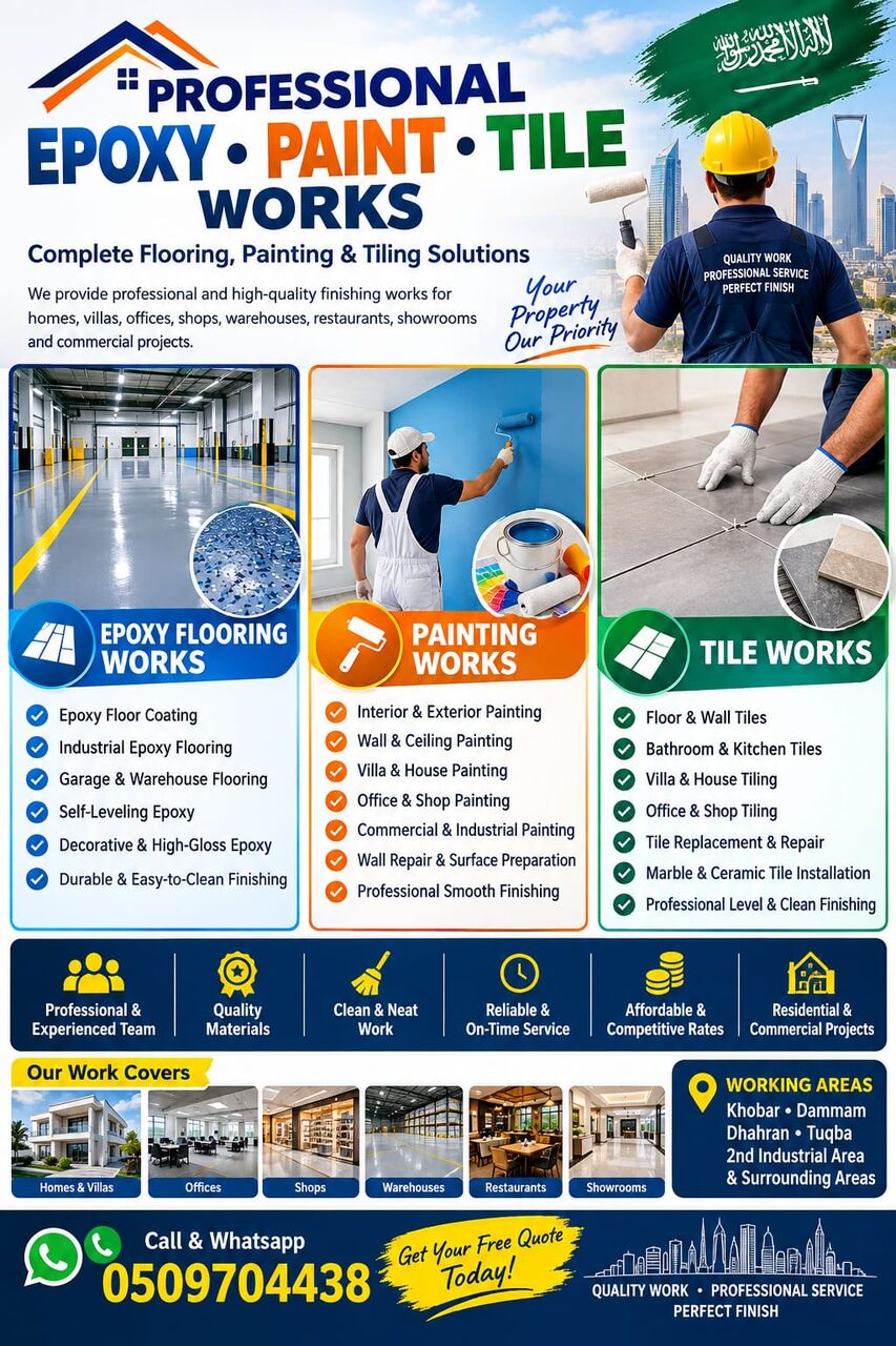 Dhahran, Construction, Tile Installation & Repair & Ceramic Tile Works & Paint & Epoxy Works 0509704438 _.