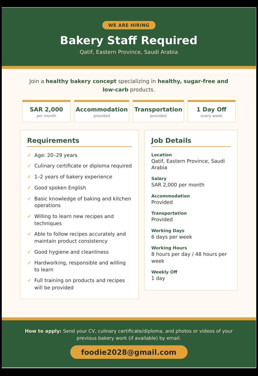 Dammam, Jobs, Bakery Staff