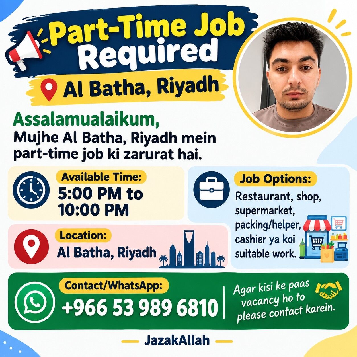 Riyadh, Job Seekers, Restaurant, Shop, Supermarket, Packing/helper, Cashier Ya Koi Suitable