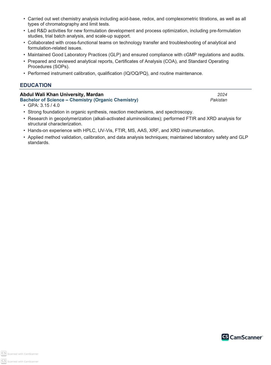 Riyadh, Job Seekers, Looking For R&D Chemist Position, Seeking For Research Assistant | QC/R&D Chemist.