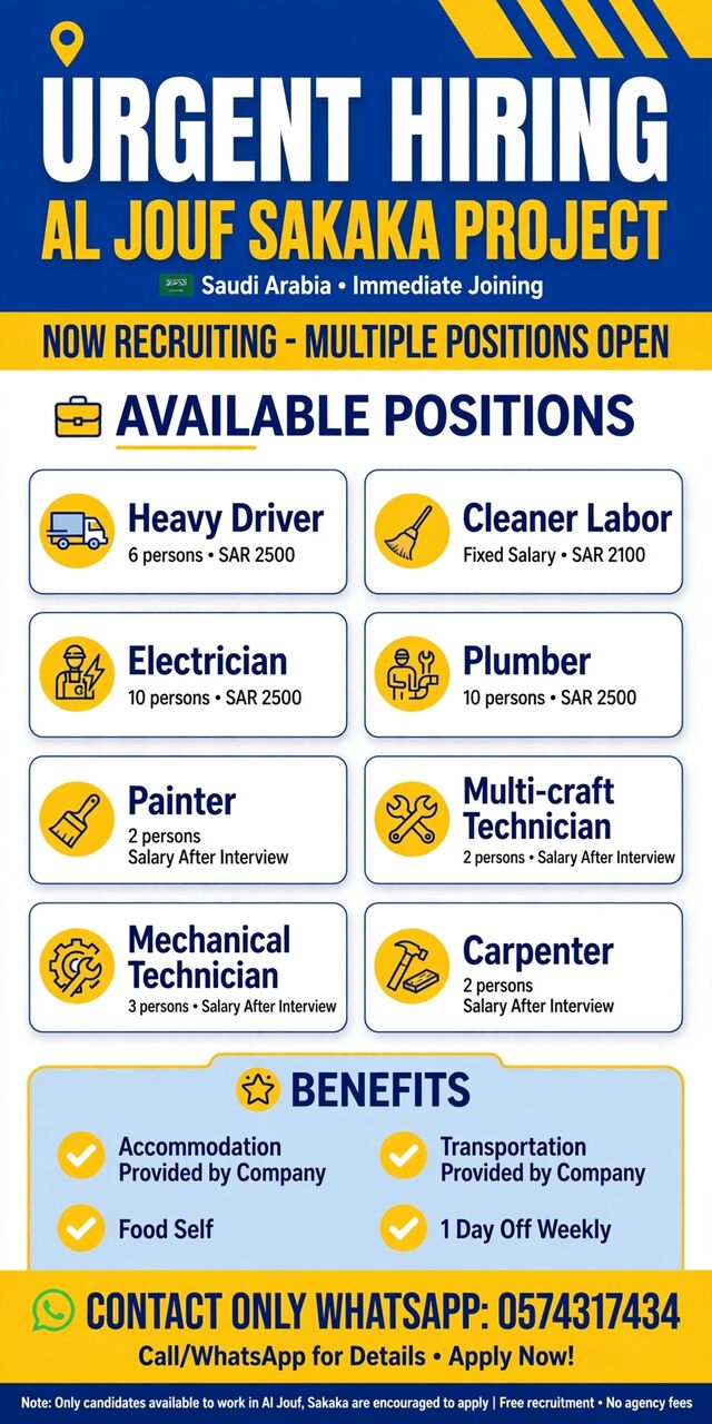 Riyadh, Jobs, MULTIPLE POSITIONS