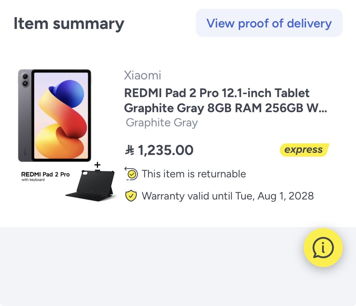 Olaya, Tablet Computers, SAR 1100,  REDMI Pad 2 Pro 12.1-inch Tablet Graphite Gray 8GB RAM 256GB WiFi With Inbox Keyboard - Gl