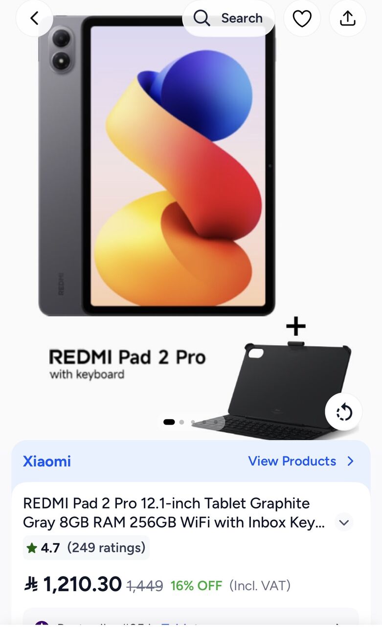 Olaya, Tablet Computers, SAR 1100,  REDMI Pad 2 Pro 12.1-inch Tablet Graphite Gray 8GB RAM 256GB WiFi With Inbox Keyboard - Gl