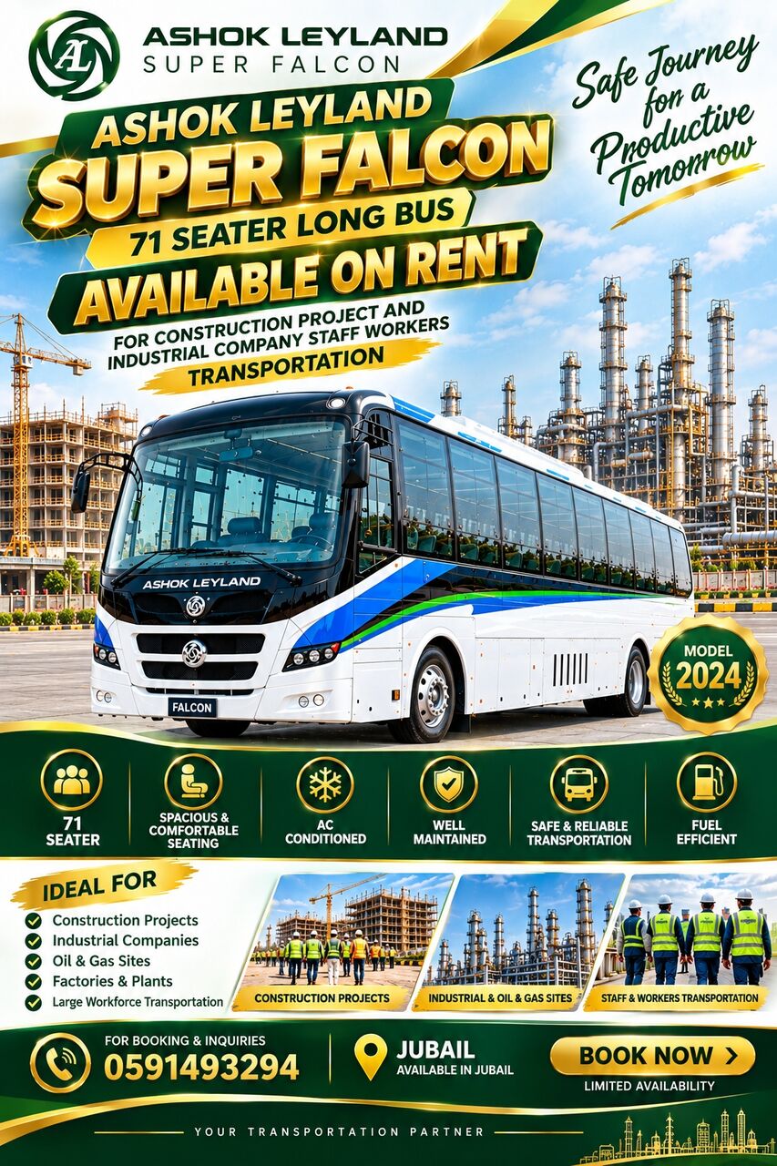 Jubail, Equipment Rental, Ashok Leyland 71 Seater Long Bus Available On Rent