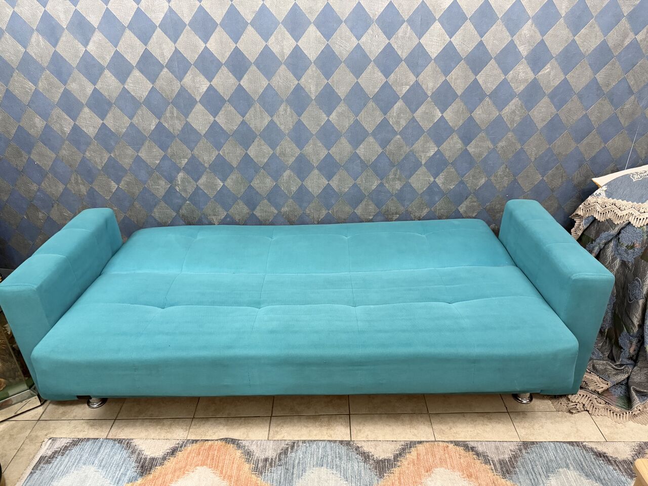 Al Adama, Furniture, SAR 2000,  Sofa Cum Bed , Single Sofa , And Traditional Curved Glass Curio Cabinet