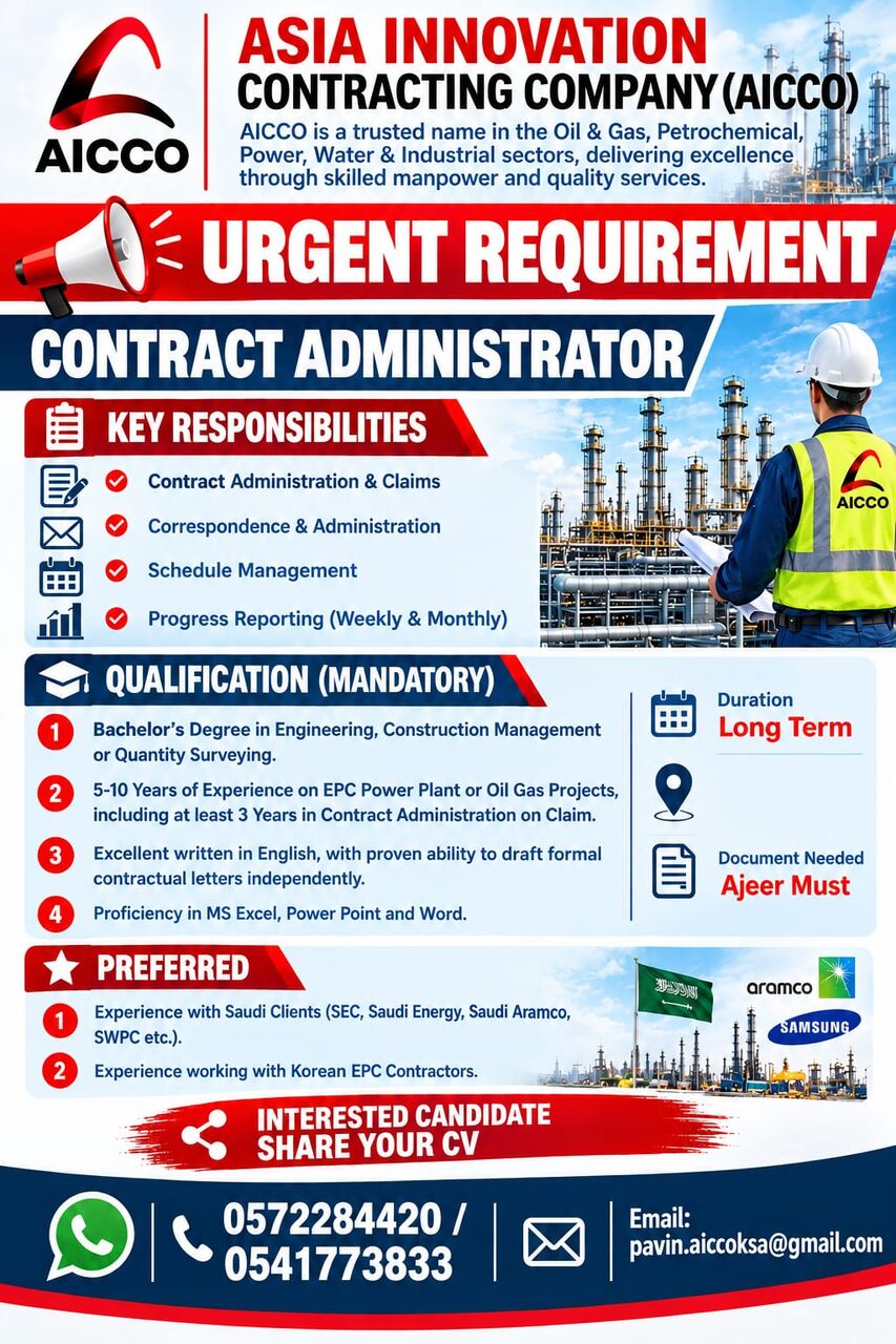 Dammam, Jobs, CONTRACT ADMINISTRATOR