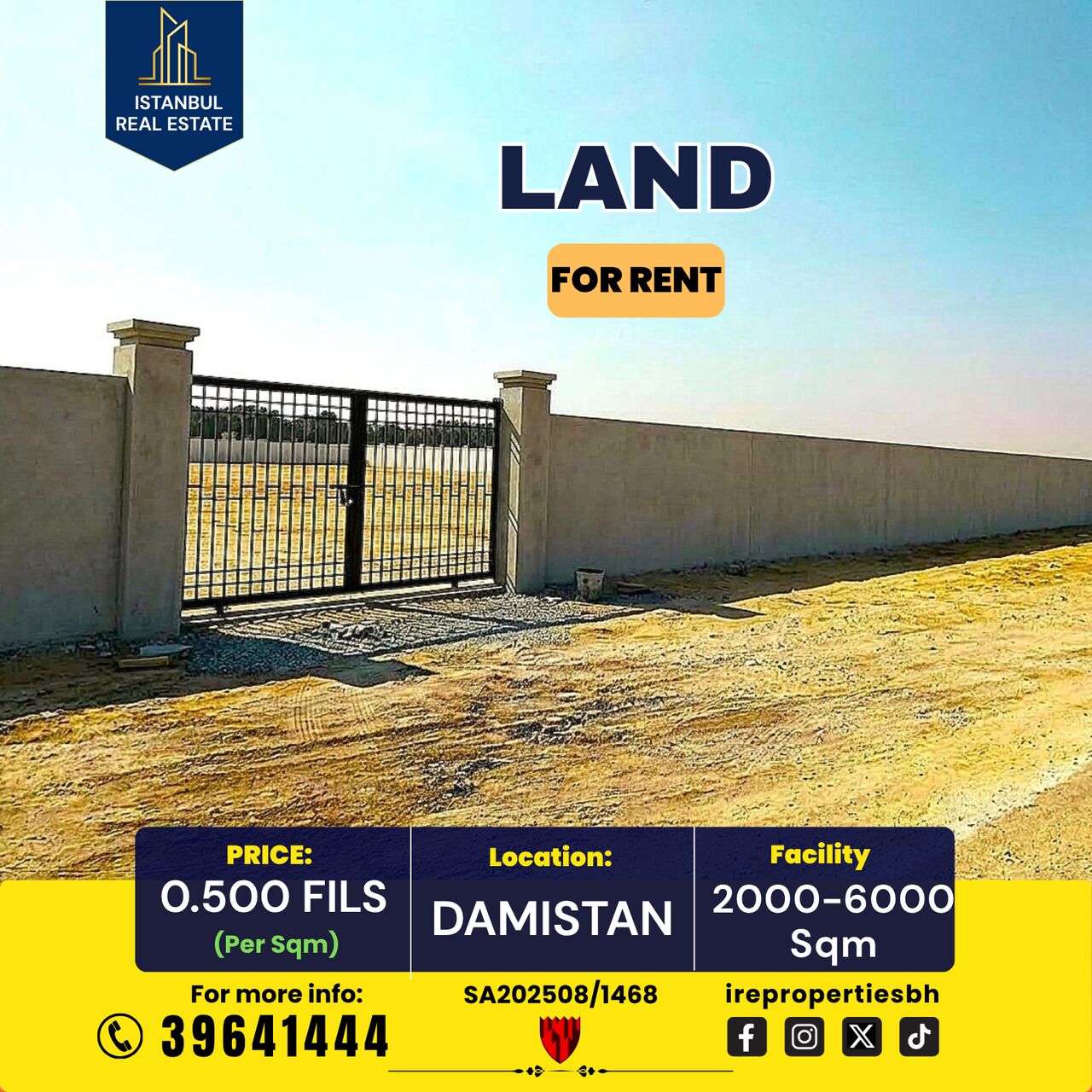 Hamad Town, Residential Plots, BHD 1000,  2000 Sq. Meter,  Land For Rent In Damistan 0.500 Fills Per Sqm