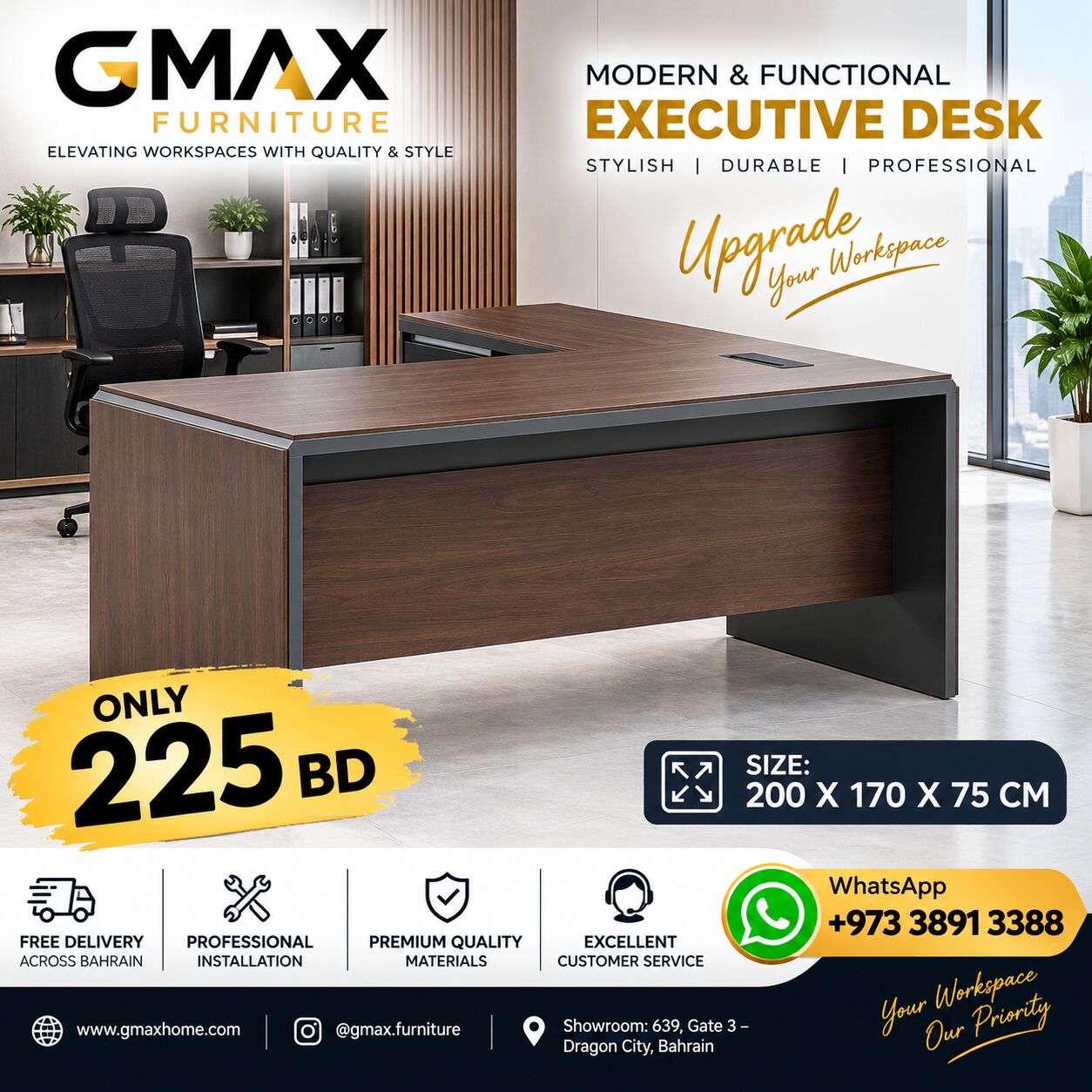 Manama, Furniture, BHD 225,  CEO DESK 200X170X75CM GMAX