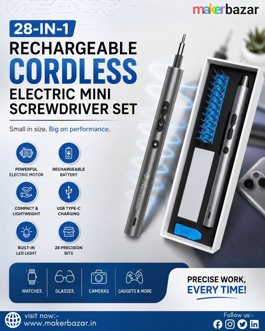 Faridabad, Electronics, INR 1499,  28-in-1 Rechargeable Electric Screwdriver For Easy Repairs