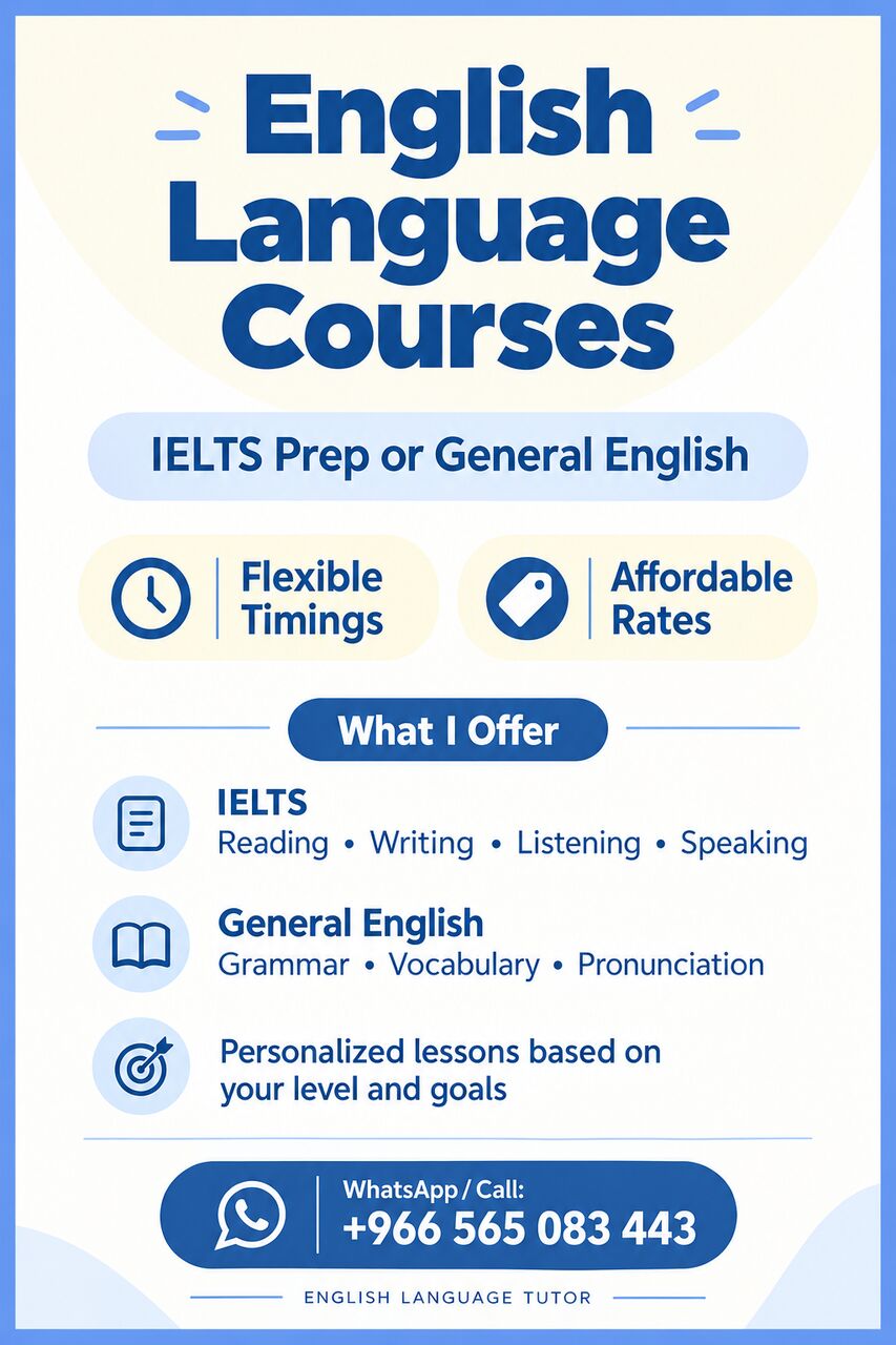 Dammam, Lessons Offered, Offering IELTS & General English Language Tutoring