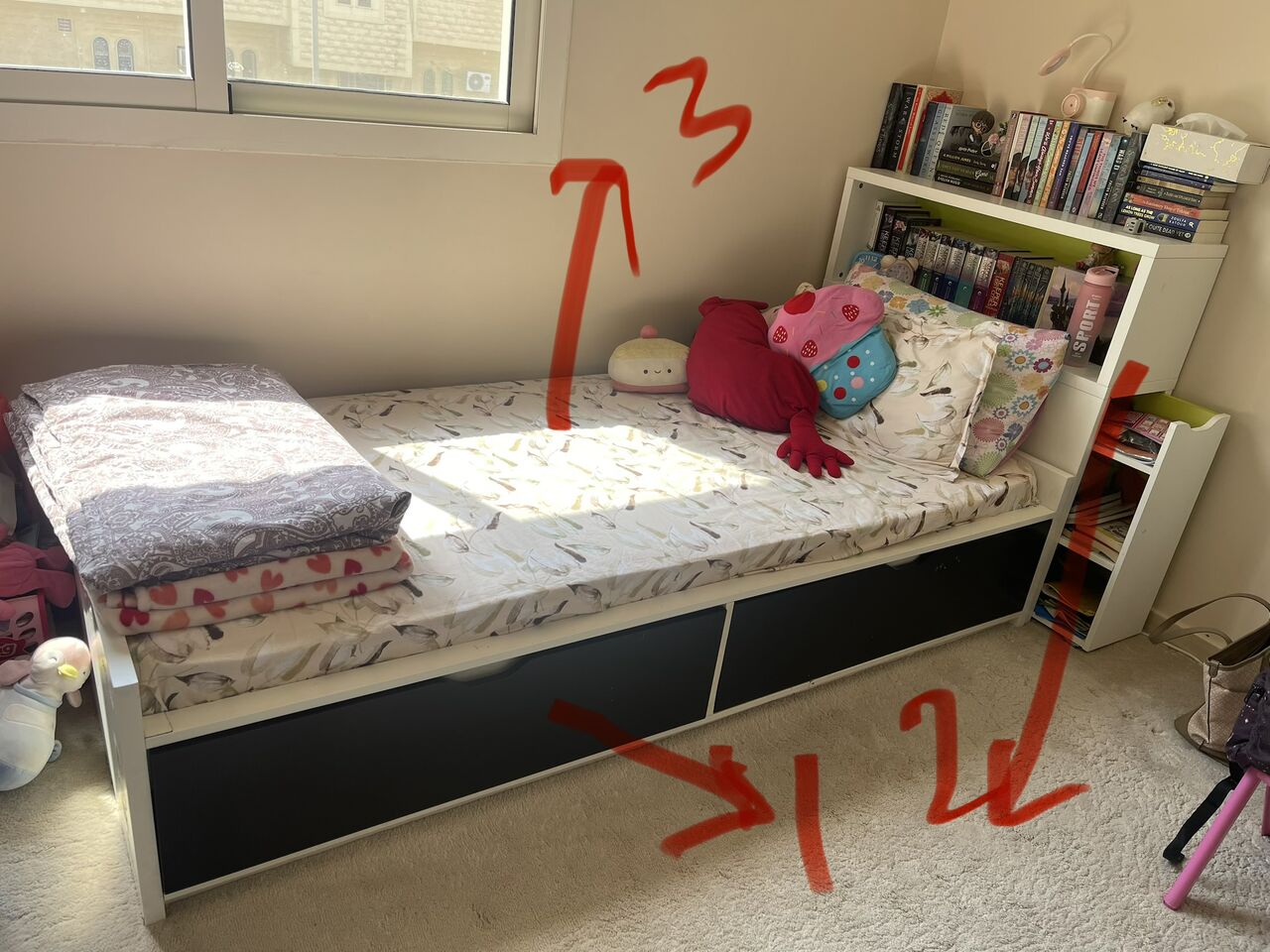 Riyadh, Furniture, SAR 750,  IKEA Bed With Back Rack And New Mattress Purchase From Mattress Land
