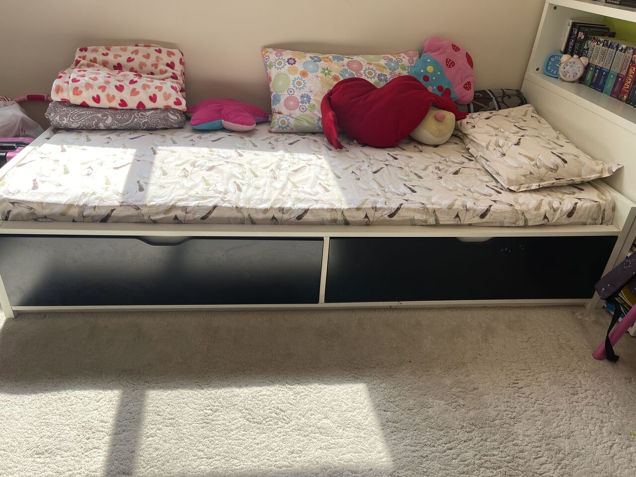 Riyadh, Furniture, SAR 750,  IKEA Bed With Back Rack And New Mattress Purchase From Mattress Land