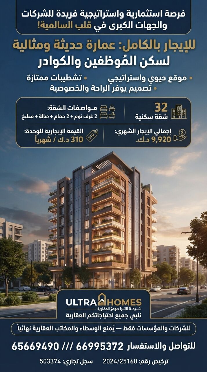 Salmiya, Apartments, Flats, Houses & Villas, KWD 310/month,  2 BR,  A Unique Strategic Investment Opportunity For Companies.