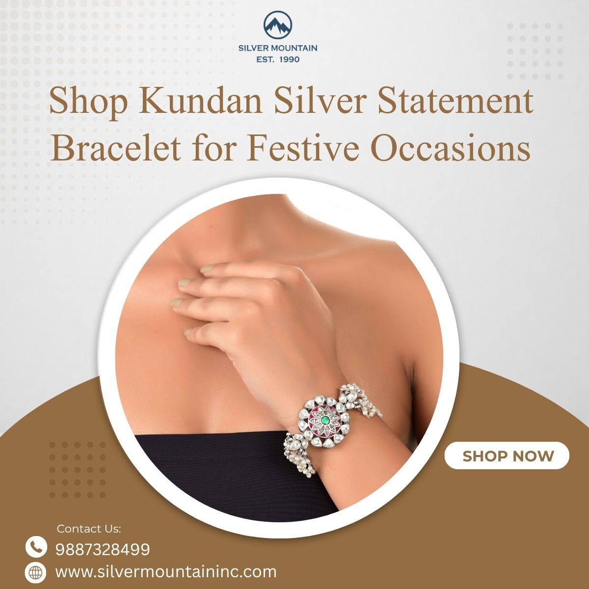 Mumbai, Jewelry, INR 20000,  Shop Kundan Silver Statement Bracelet For Festive Occasions