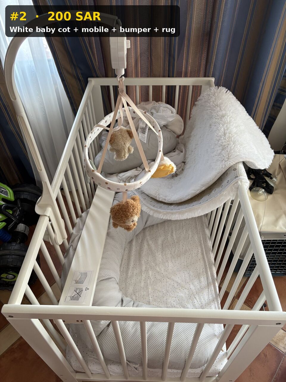 Jubail Industrial City, Baby & Kid Stuff, SAR 200,  White Baby Cot + Mobile + Bumper + Rug - Murjan Village