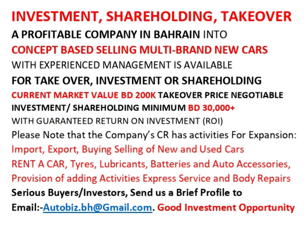 Jeddah, Business Partners, Profitable Automotive Business Opportunity For Take Over, Investment